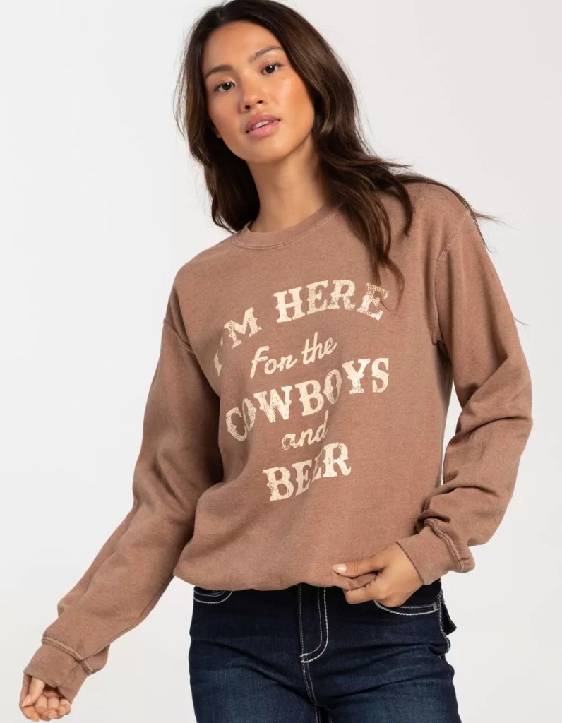 FULL TILT Here For Cowboys Womens Crewneck Sweatshirt
